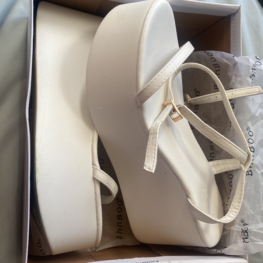 White strapy platform sandals heels
